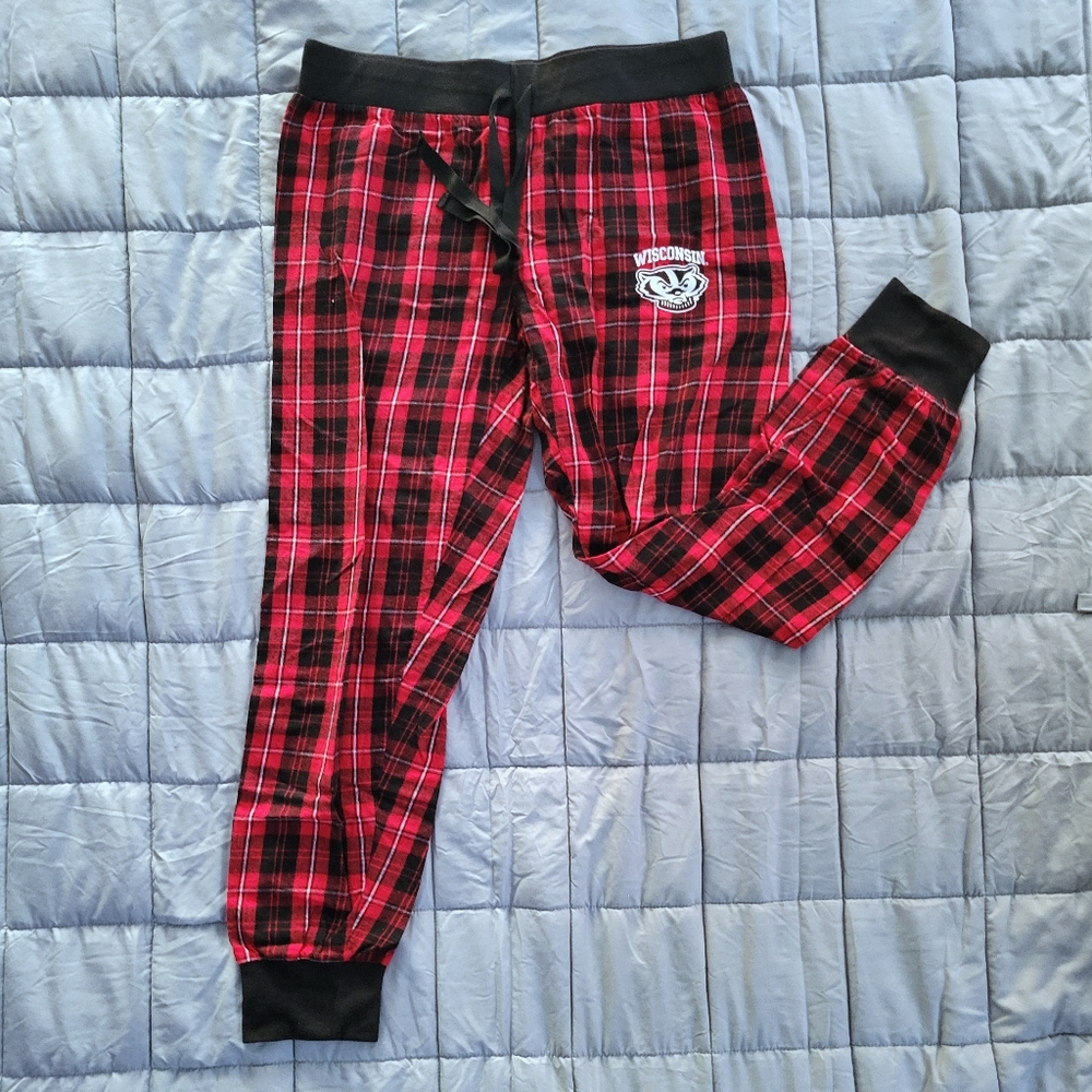 UW-Madison Badgers Black and Red Plaid Pajama Pants